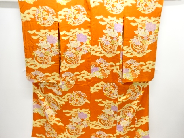 アンティーク　紋錦紗　花丸模様着物